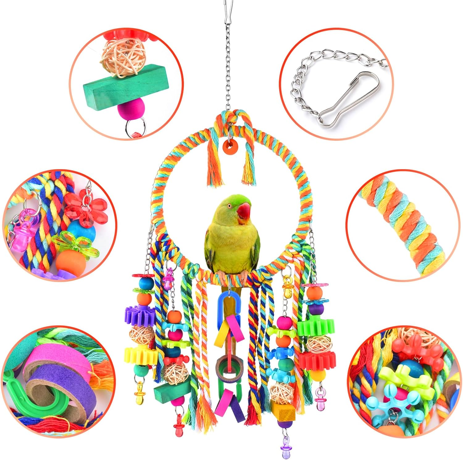 KATUMO Bird Toys - Bird Swing with Colorful Chewing Toys, Suitable for Lovebirds, Finches, Parakeets, Budgerigars, Conure & More image number 1