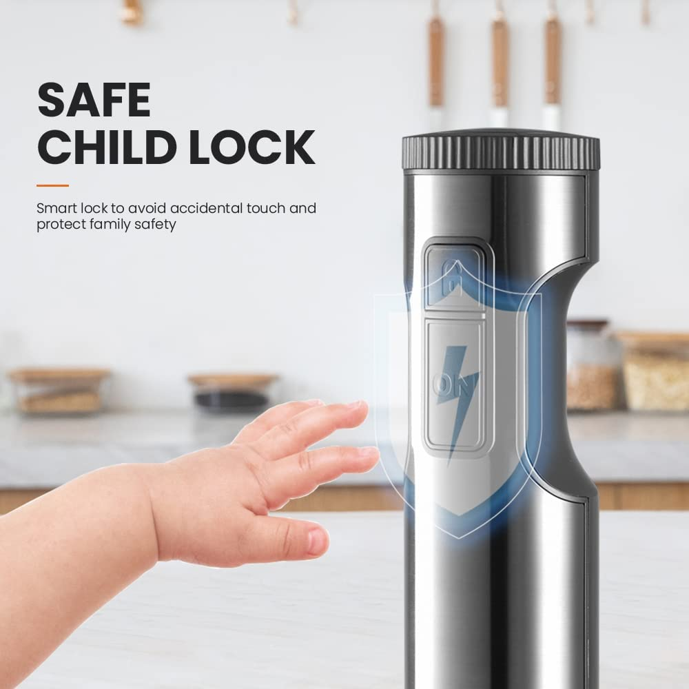 MIUI Hand Immersion Blender, Powerful 1000W 4-In-1, 9-Speed Immersion Multi-Purpose Stainless Steel Stick Blender,700Ml Mixing Beaker,500Ml Food Processor,Whisk image number 2