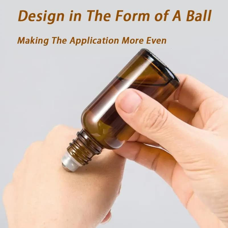 Dreamaug 4Pcs 5Ml Amber Glass Roller Bottles with Black Metal Roller Balls - Empty Essential Oil Roll-On Bottles for Aromatherapy, Perfumes, and Massage image number 1