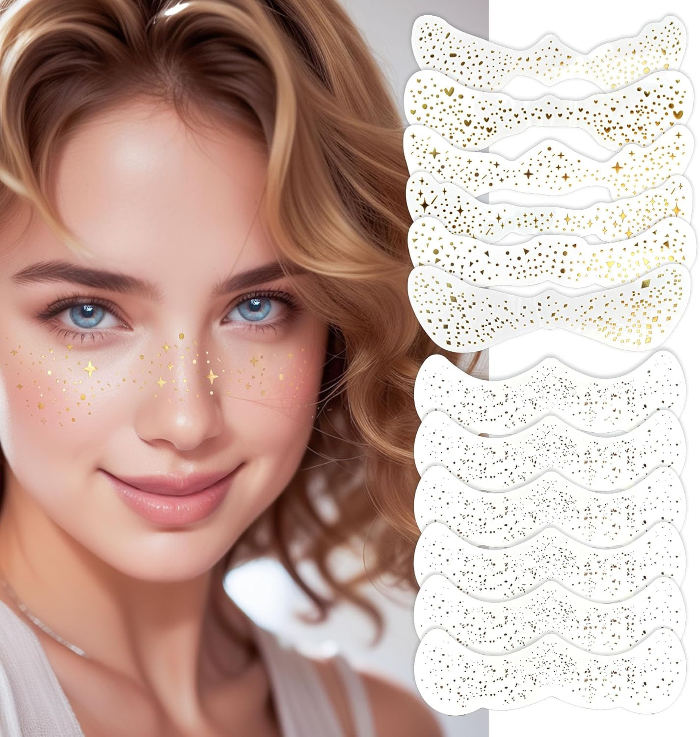 12 Pieces Girl Freckle Tattoo Stickers, Temporary Face Tattoo Waterproof Stickers, Gems Face Jewels for Music Carnival Party Makeup