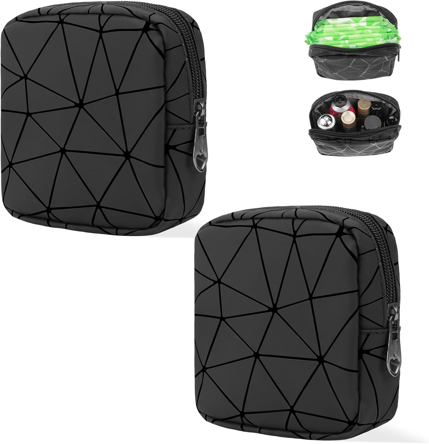 Period Bag for Teen Girls, Leather Sanitary Napkin Storage Bag, Portable Menstrual Pad Bag Period Pads Pouch, Small Make up Bags, Black, Small&Large, Fashions