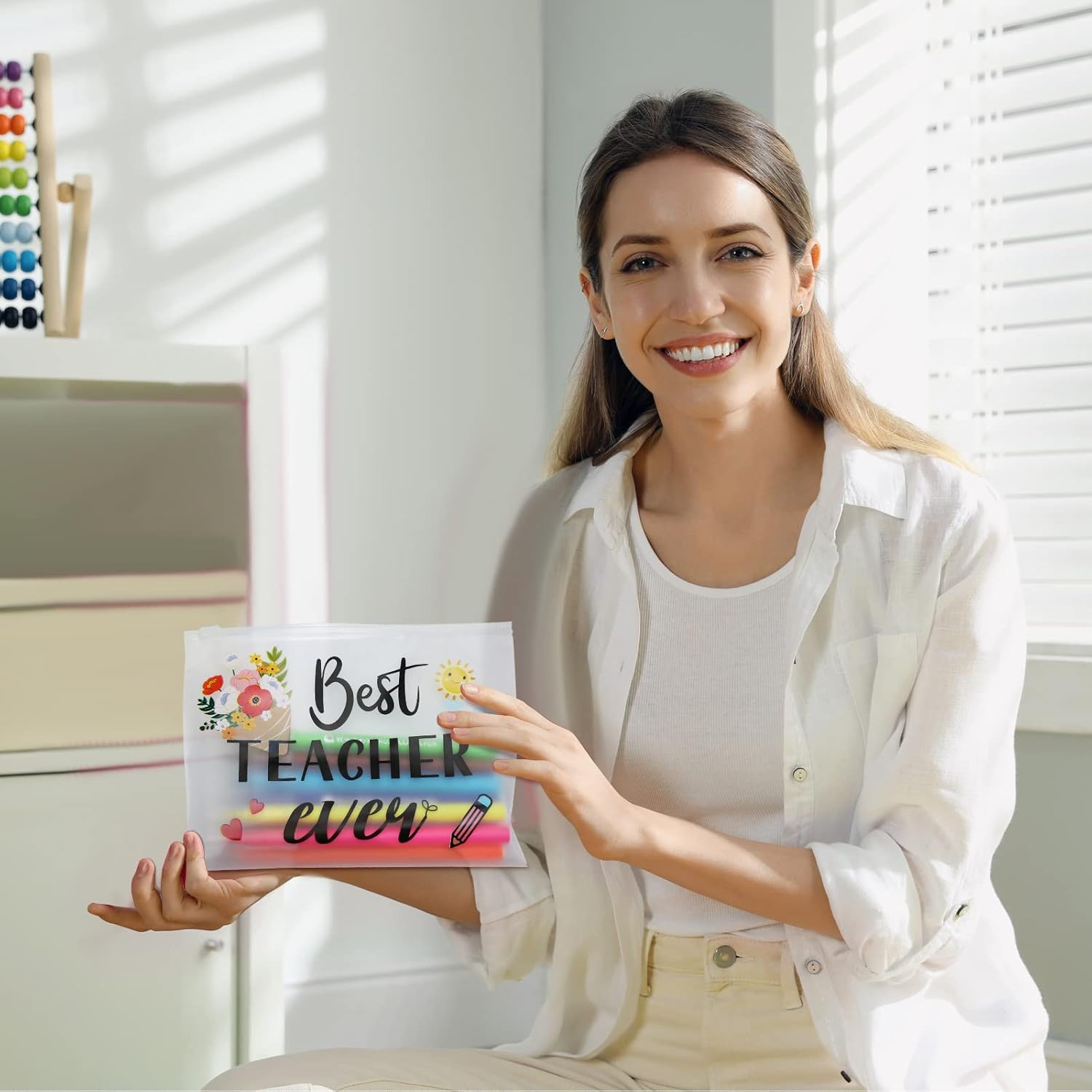 Cunno 60 Pcs Christmas Teacher Appreciation Gifts Bulk Small Teacher Survival Kit Bag Waterproof Makeup Pouch Cosmetic Pencil Bag Thank You Gifts for Women Teacher Graduation Gifts, Best Teacher Ever image number 4