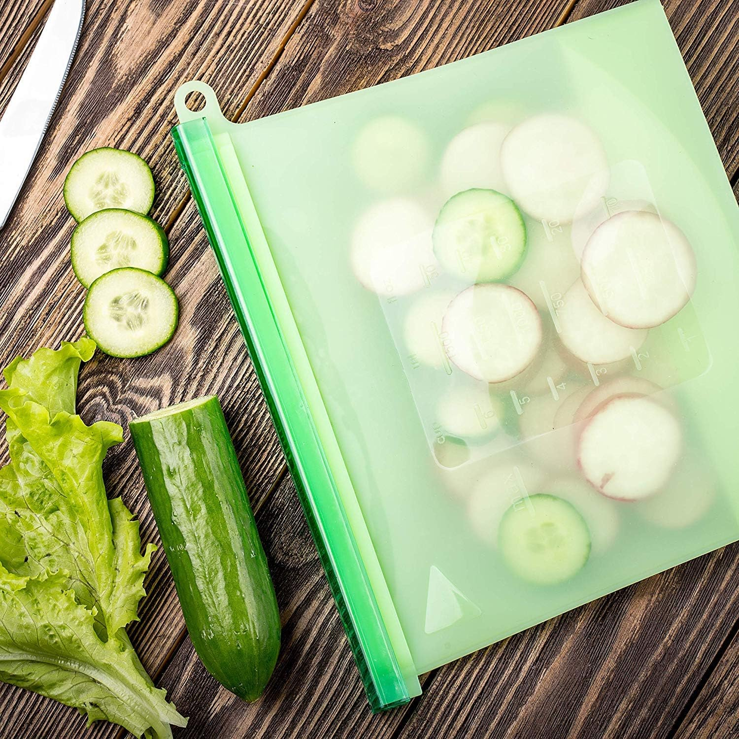 Reusable Silicone Food Storage Bags Airtight Seal Food Silicone Bag Container for Liquid,Meat,Sanwich,Fruit, Best for Preserving and Cooking (Green) - Blue image number 4