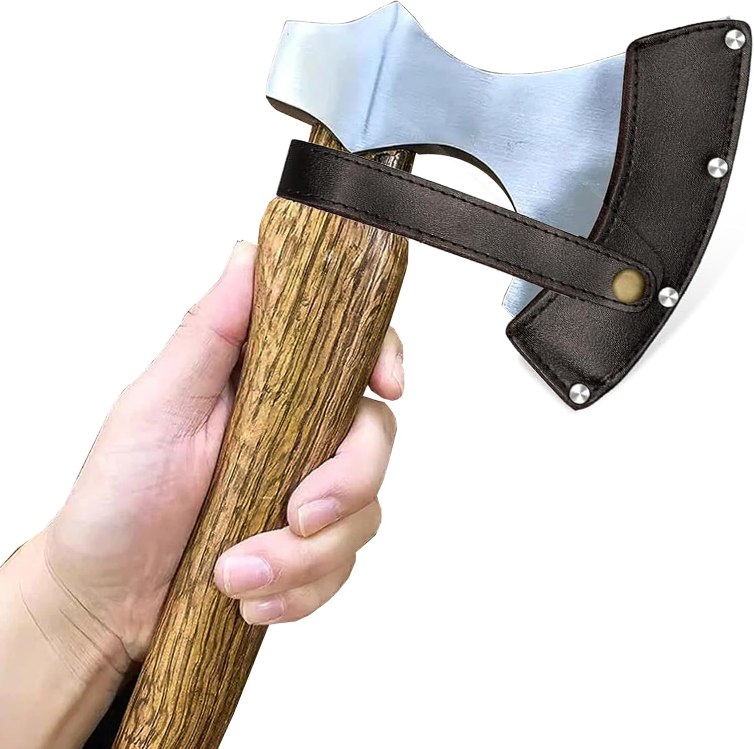 Wood Axe Small Outdoor Camp Hatchet for Splitting and Kindling, Hand-Forged with Sheath High Carbon Steel Garden Camping Tools Survival Chopping Forged Viking Axe with Beech Handle image number 1