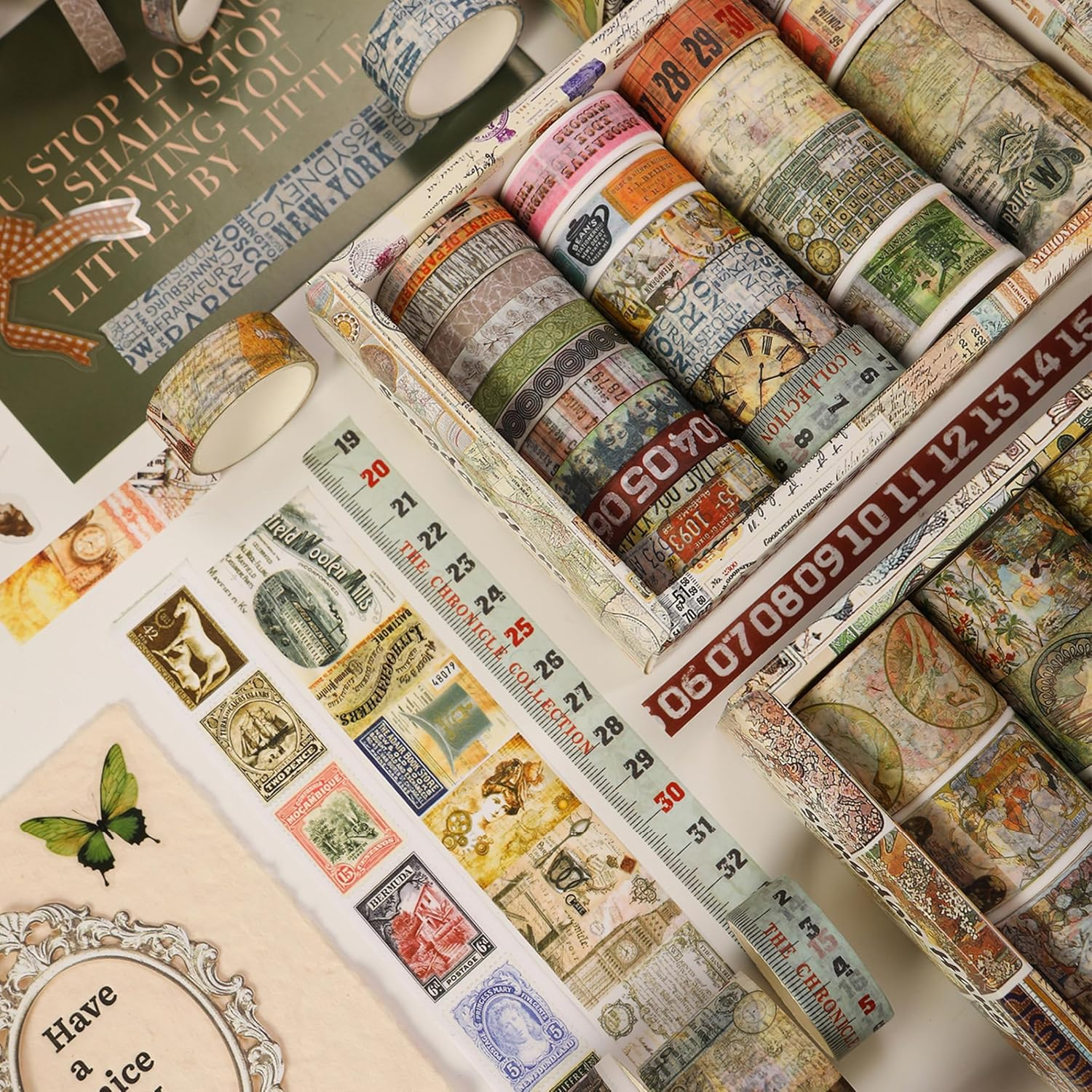 Vintage Washi Tape Set - 24 Rolls Arts Adhesive Tapes Assorted Retro Decorative Masking Tape Sets for Craft, Kids, Scrapbook, DIY, Gift Wrapping (1-Renaissance Dreams)