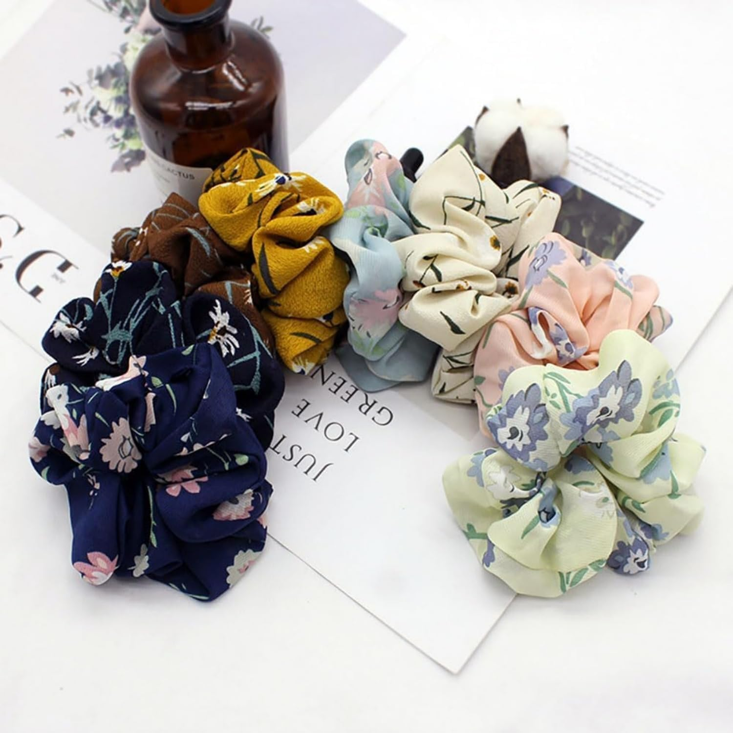 Fenglin-Joy Scrunchies Chiffon Hair Bobbles Pack of 8 Scrunchies Colourful Chiffon Girls Scrunchie Fabric for Women and Girls image number 6