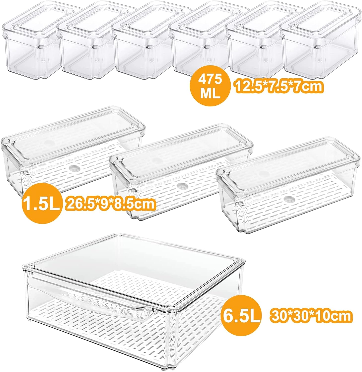 BY for Kitchen & Home 10 Pack Fridge Organizer Bins, Clear Stackable Refrigerator Storage with Lids and Removable Drain Tray, Pantry Storage Containers for Fruit, Food, Vegetable, Bpa-Free image number 3