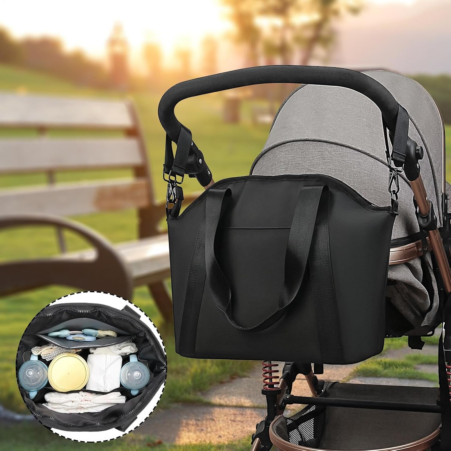 Large Diaper Bag - Waterproof Bag, Stroller Diaper Bag with Straps | Baby Travel Supplies Organizer, PU Leather Mummy Bag with Insulation for Moms, image number 2