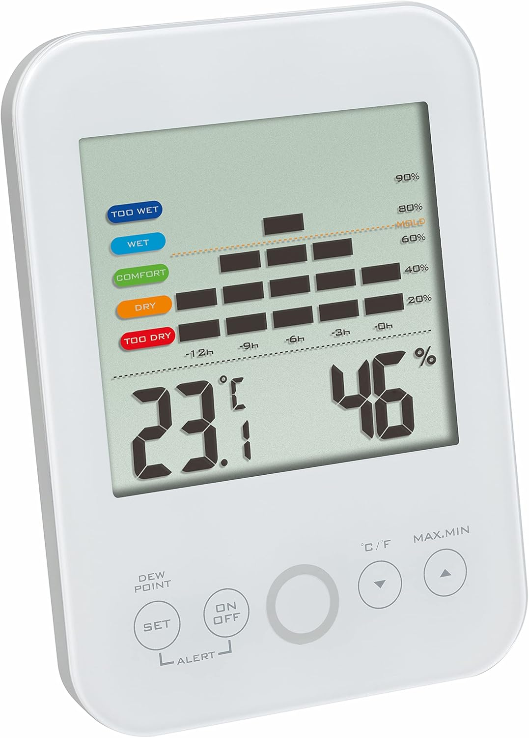 TFA Dostmann Thermo-Hygrometer Digital Indoor 30.5046.02, Maximum Min Function, 12 Hours Humidity Humidity, Alarm in Case of Mould, White image number 1