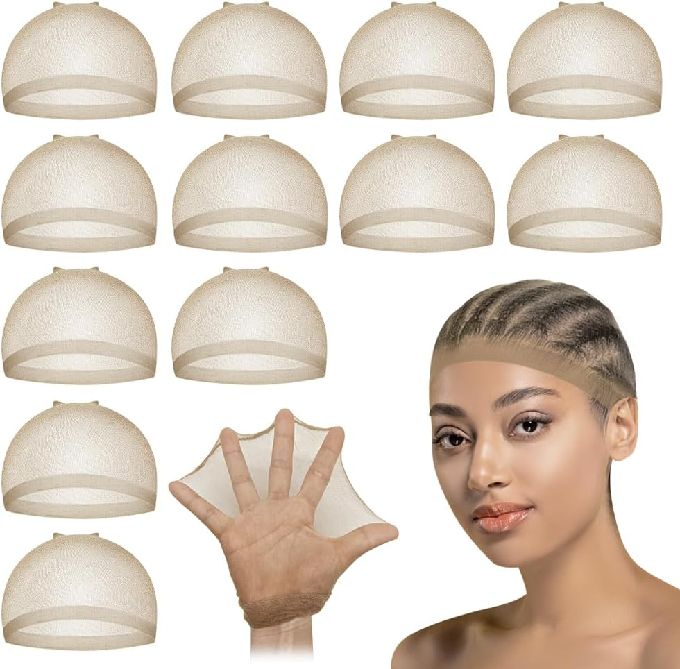 Dreamlover Hair Net for Wigs, Wig Caps for Lace Wigs, Wig Cap, Transparent Wig Cap, Beige, 12 Pieces