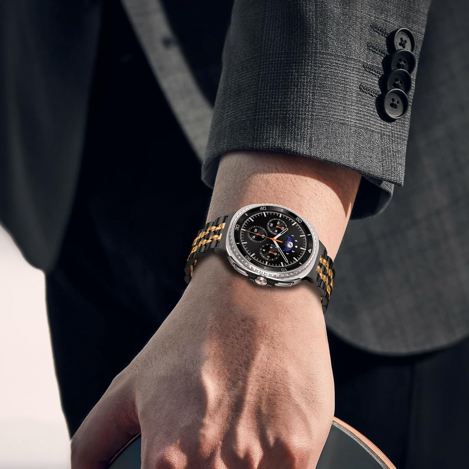 Hinnwer Strap for Samsung Galaxy Watch 8 40 Mm 44 Mm/8 Classic 46 Mm, Replacement Wristbands Stainless Steel Metal Replacement Bracelets Adjustable Bracelet for Samsung Galaxy Watch 8 Classic 46 Mm - Black image number 3