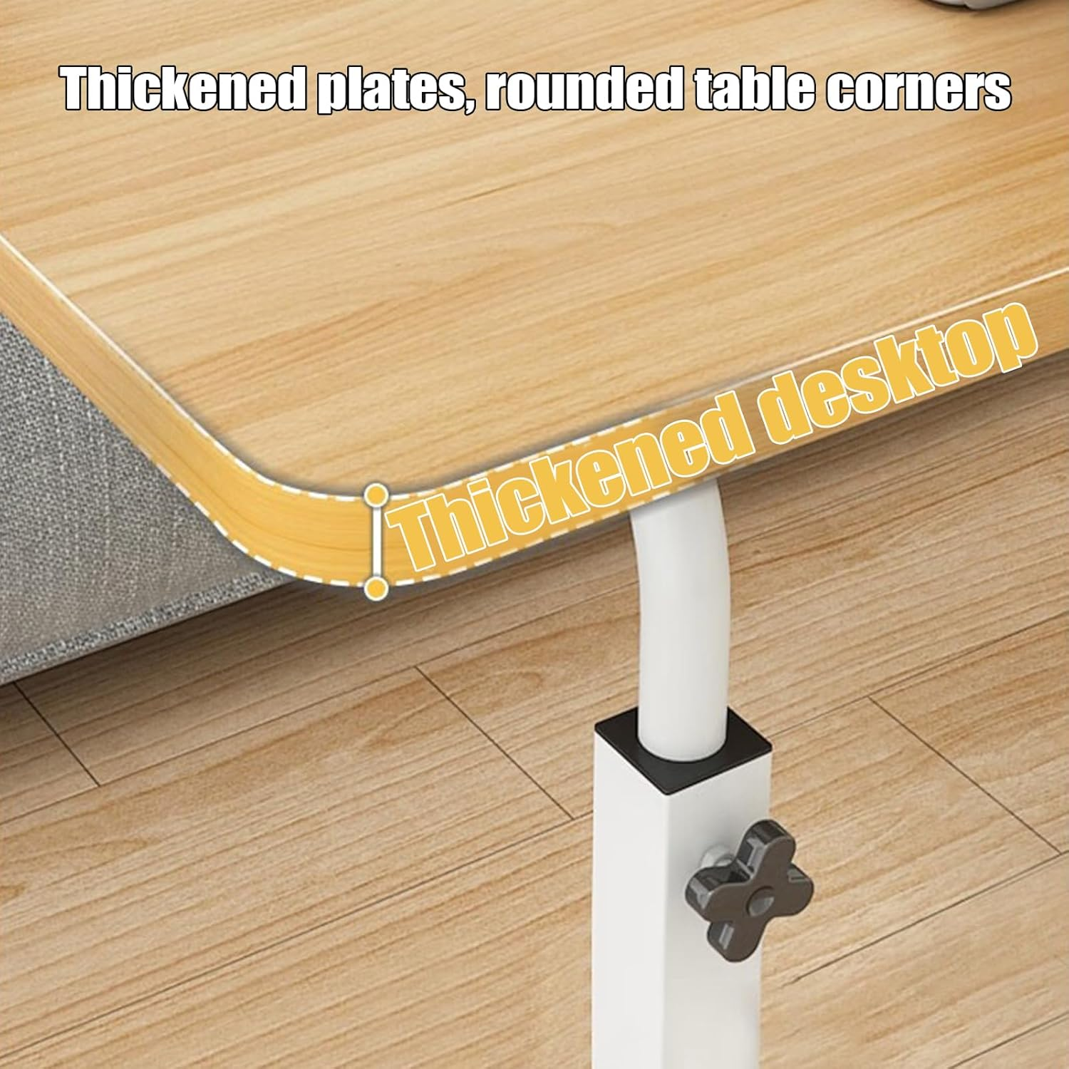 Overbed Bedside Table with Wheels, Adjustable Hospital & Home Use Bed Table, Rolling Laptop Table, Movable Standing Desk, 60Cmx40Cm (Black) image number 6