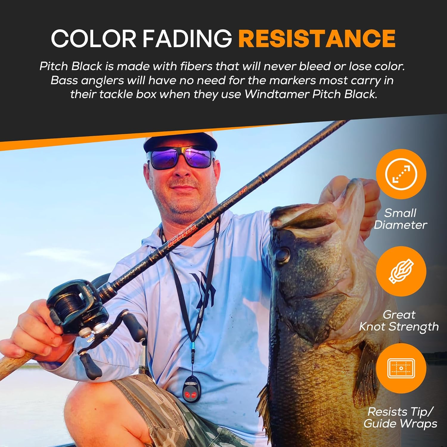 FINS Windtamer Pitch Black Braid Fishing Line - No-Fade, round 4-End Braided Line for Bass Angling, Resists Wind Knots and Twisting, Non-Bleeding image number 6