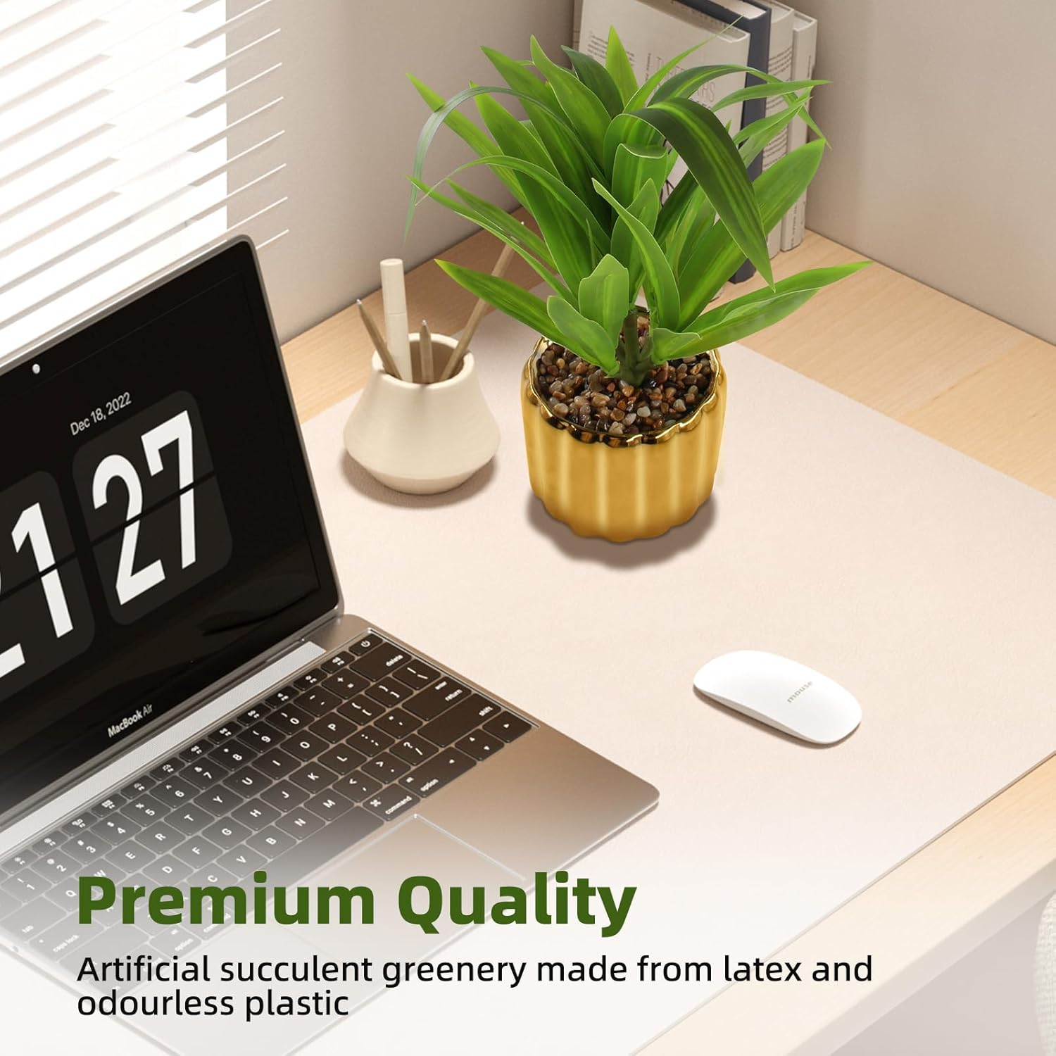 2 Pcs Artificial Dracaena Plant Golden Ceramic Pot Realistic Textured Faux Plants for Indoor Outdoor Fake Greenery Home Office Decor with Lifelike Foliage image number 3