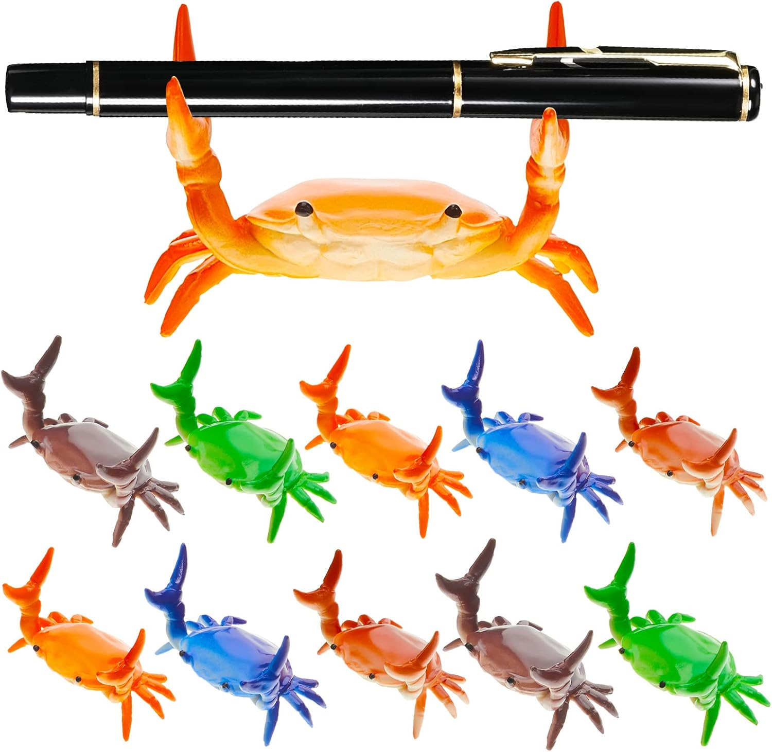 Jecery 10 Pieces Crab Pen Holder Japanese Crabs Stand Creative Cute Storage Rack for Single Pencil Office Desk Display Decorations Stationery Gift, Red, Blue, Green, Purple, Orange image number 5