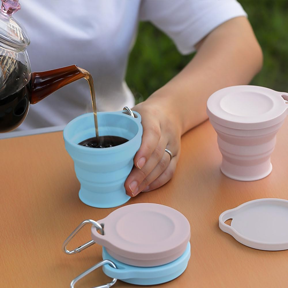 2Pcs Collapsible Cup, Silicone Folding Cup for Travel, Retractable Cup with Lid, Portable Outdoor Folding Cup