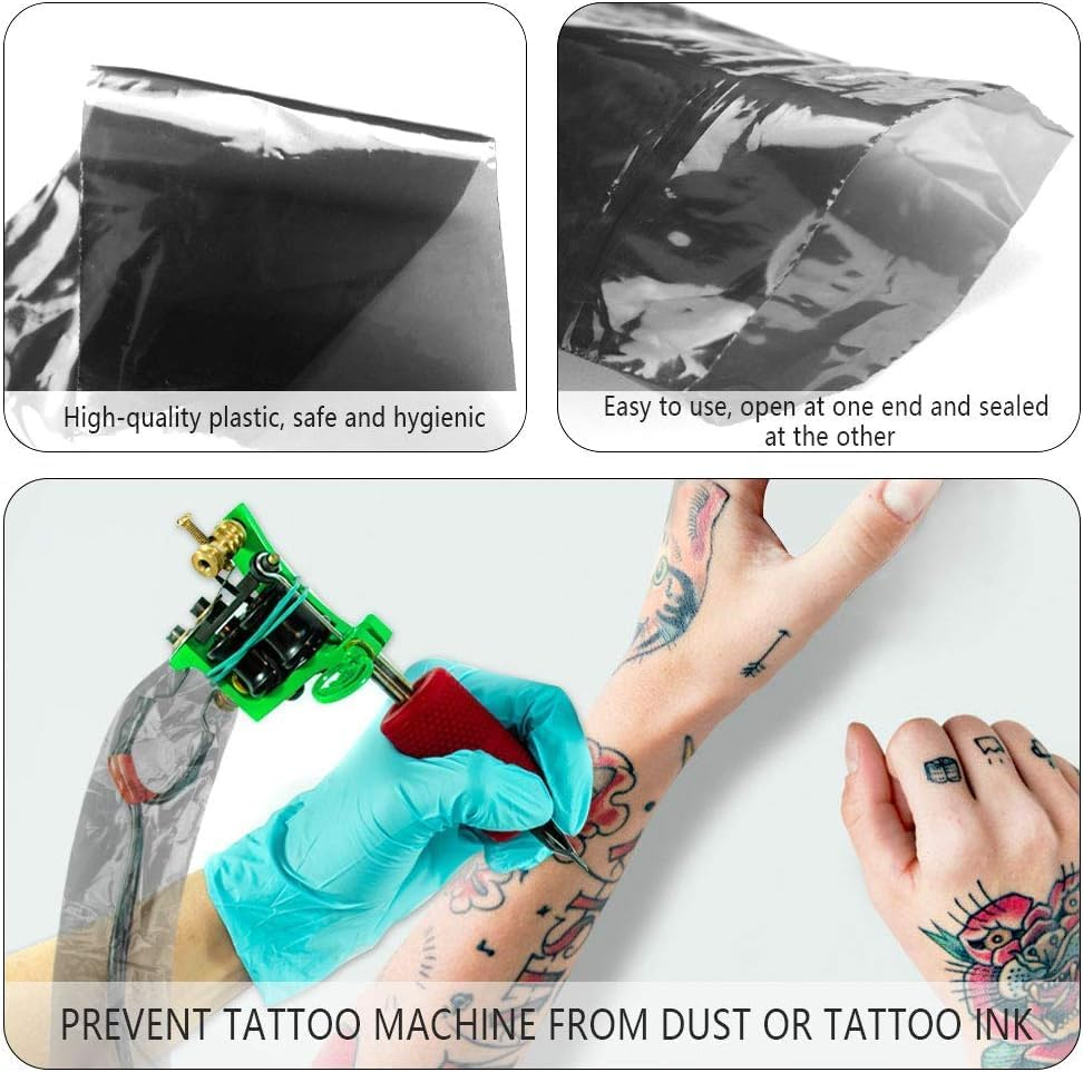 200Pcs Tattoo Machine Covers (2 Inch X 24 Inch) Tattoo Clip Cord Cover Disposable Tattoo Pen Covers Tattoo Machine Sleeves Bags Pen Type Covers Bag Tattoo Grip Sleeve (Large,Black) image number 1