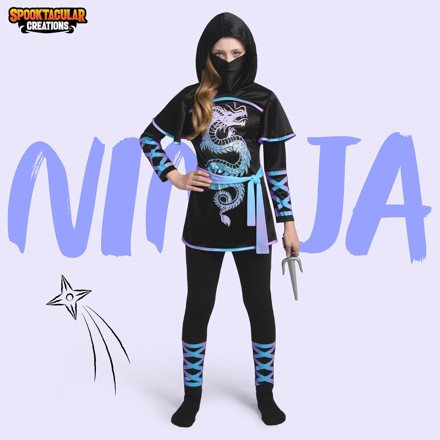 Spooktacular Creations Black and Red Ultimate Ninja Dragon Costume Set for Kids, Girls, Halloween Dress Up image number 1