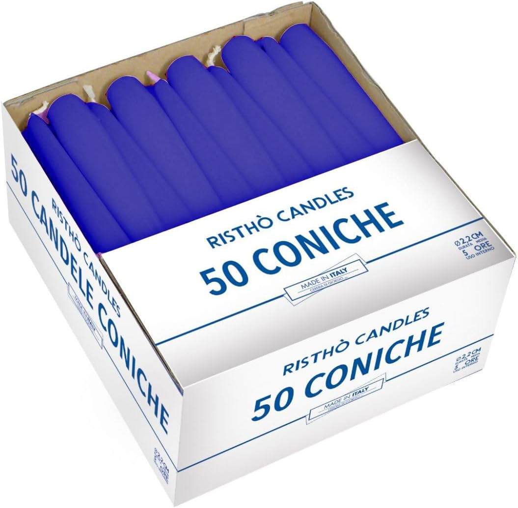 50 Conical Candles Diameter 2.2 Cm Height 21 Cm &ndash; Colour Navy Blue &ndash; Burn Time 5 Hours &ndash; Standard for Candelabra &ndash; Cereria Di Giorgio image number 2