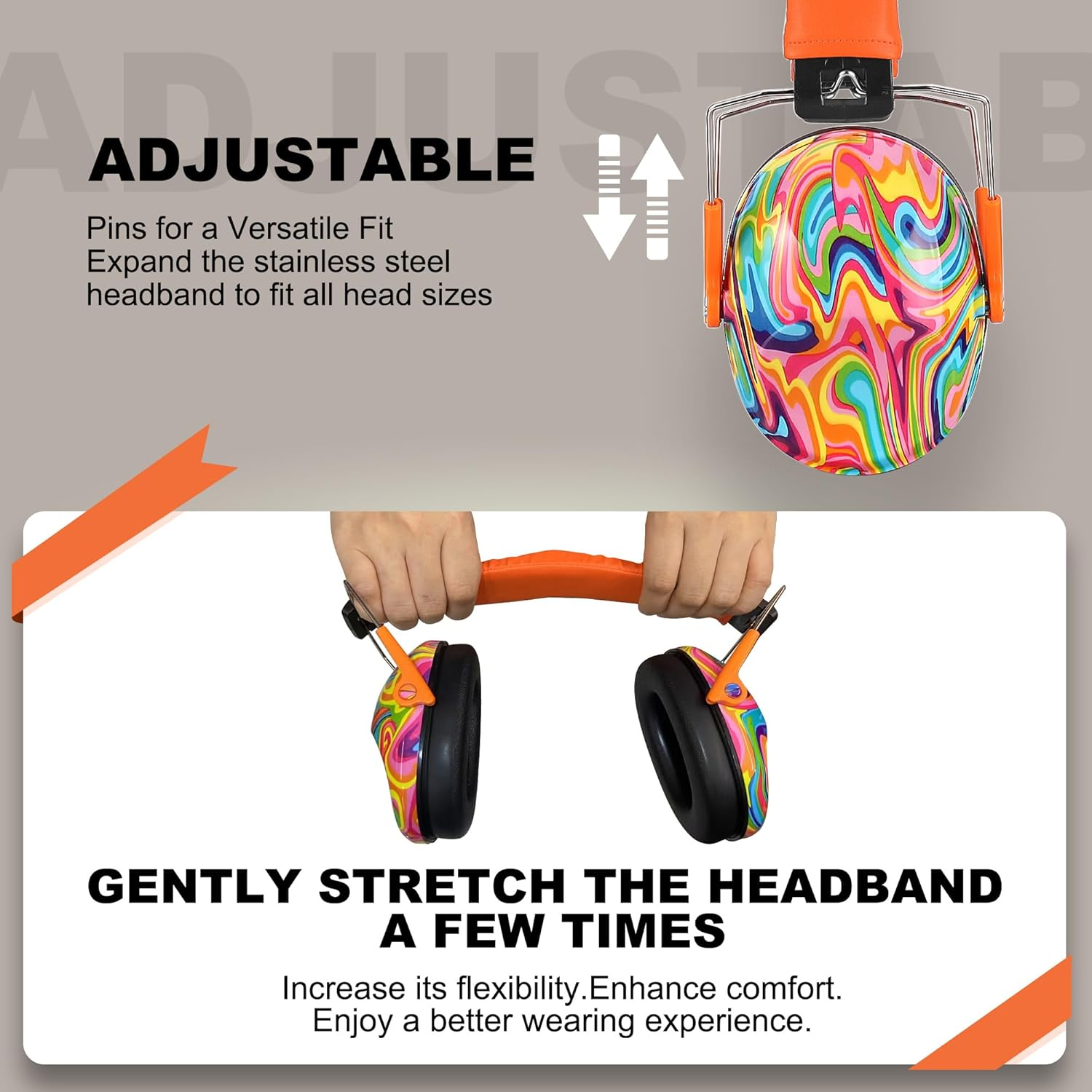 PROHEAR 032 Kids Ear Protection - Noise Cancelling Headphones Ear Muffs for Autism, Toddlers, Children - Orange - Firework Pattern image number 7