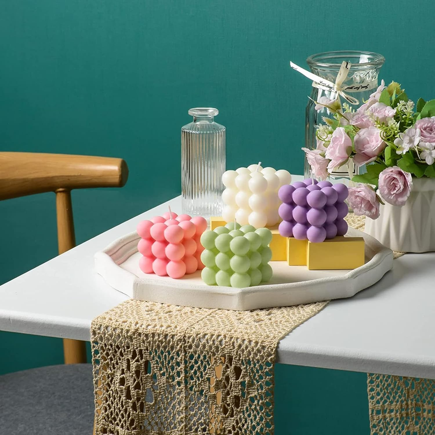 2 Pieces Bubble Candle Soy Wax Scented Candle for Bedroom, Dorm, Bathroom, Home - Scented Candle Set of 2 Pieces for Gifting, Decorating 2.2" W X 2.36" H (Green + Purple) image number 3