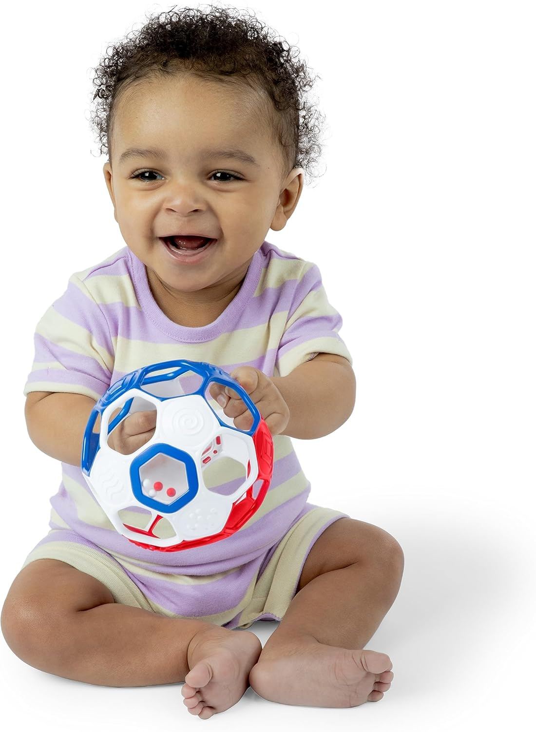 Bright Starts Oball Grippin' Goals Rattle Soccer Ball - Red, White & Blue, Easy-Grasp Toy for Newborn and Up image number 5