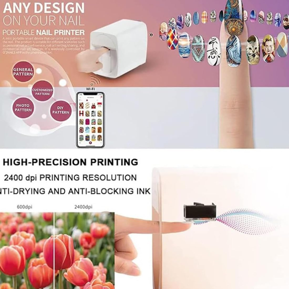 Mini Portable Nail Painting Machine,Digital Mobile Nail Art Printer,Smart Phone Control Wireless Wifi Signal,Smart 3D Nail Art Printer,Rosegold