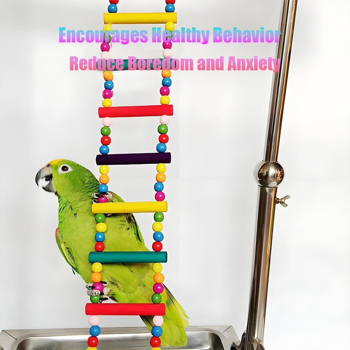 Bird Toys for Parrots Parrot Bridge, Swing Toys, and Ladders for Macaws, African Greys, Budgies, Cockatiels & Parakeets - Wooden Bird Ladder and Swing Toys for Play and Training (45Inch - 18 Ladders) - 10Inch- 4 Ladders image number 2