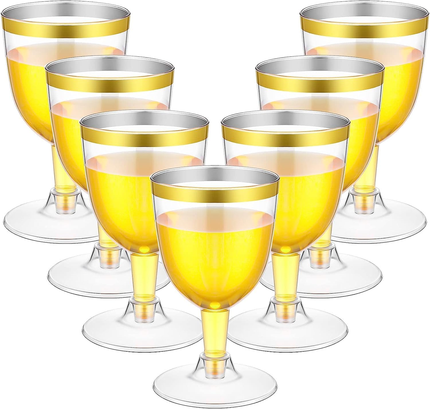 Latern Pack of 50 Wine Glasses with Silver Rim, 170 Ml Plastic Wine Glasses Reusable Party Wine Cups with Stem for Drinks Whisky Champagne Beer Cocktail Martini (13.5 X 6.5 Cm)