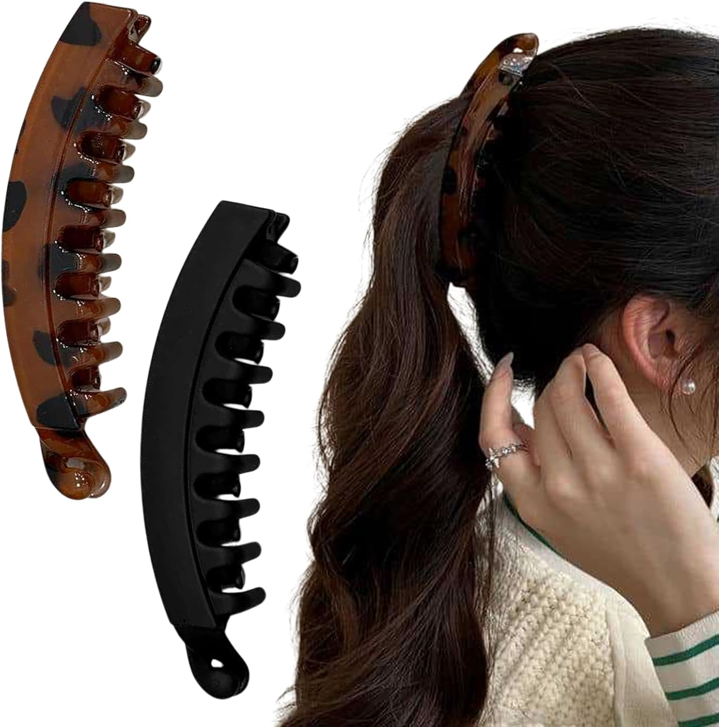 2 Pcs Banana Hair Clips for Women, Banana Clips Clincher Comb Hair Grips, Large Banana Clip for Thick Hair and Thin Hair, Tortoiseshell Hair Banana Combs Ponytail Holder Hair Clips image number 6