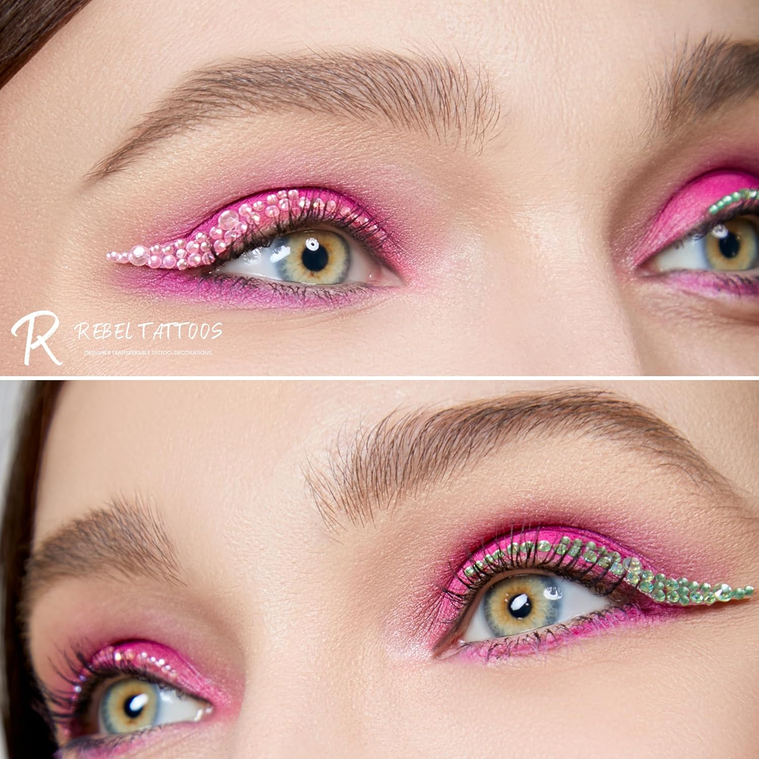 Rebel Tattoos Self-Adhesive Euphoria Eye Hair Face Gems Jewels Rhinestones, Waterproof Reusable Face Jewels Stick for Women Makeup, Violet Crystal Transfer Tattoo for Festival Party (Eyeliners) image number 6