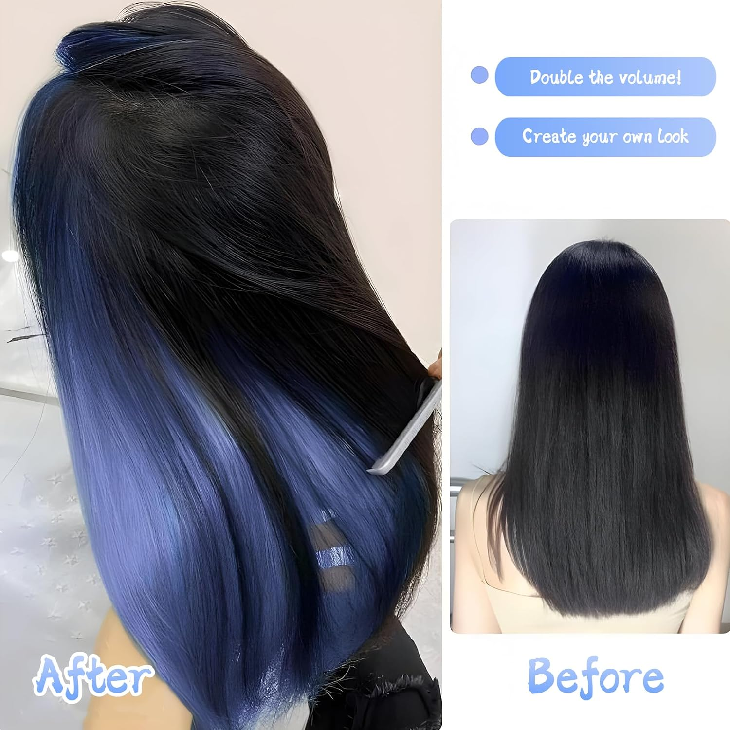 DBAILY Clip in Hair Strands, Clip-In Extensions, Hair Accessories Women, Wig Blue, Hair Strands for 50 Cm, 60 G, Grey Blue image number 3