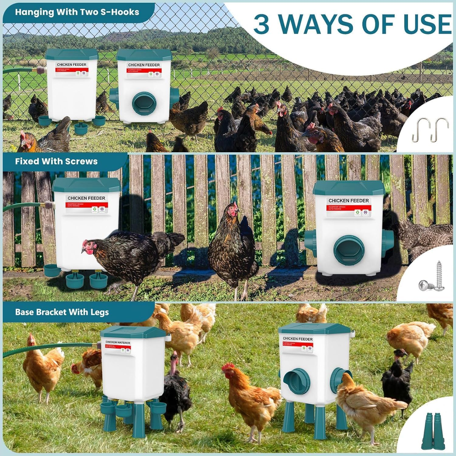 AMEIJIE Automatic Chicken Waterer and Feeder Set, 7L Poultry Waterer and 8KG Chicken Feeder with Smart Design for Coops, Ducks, and Chickens image number 6