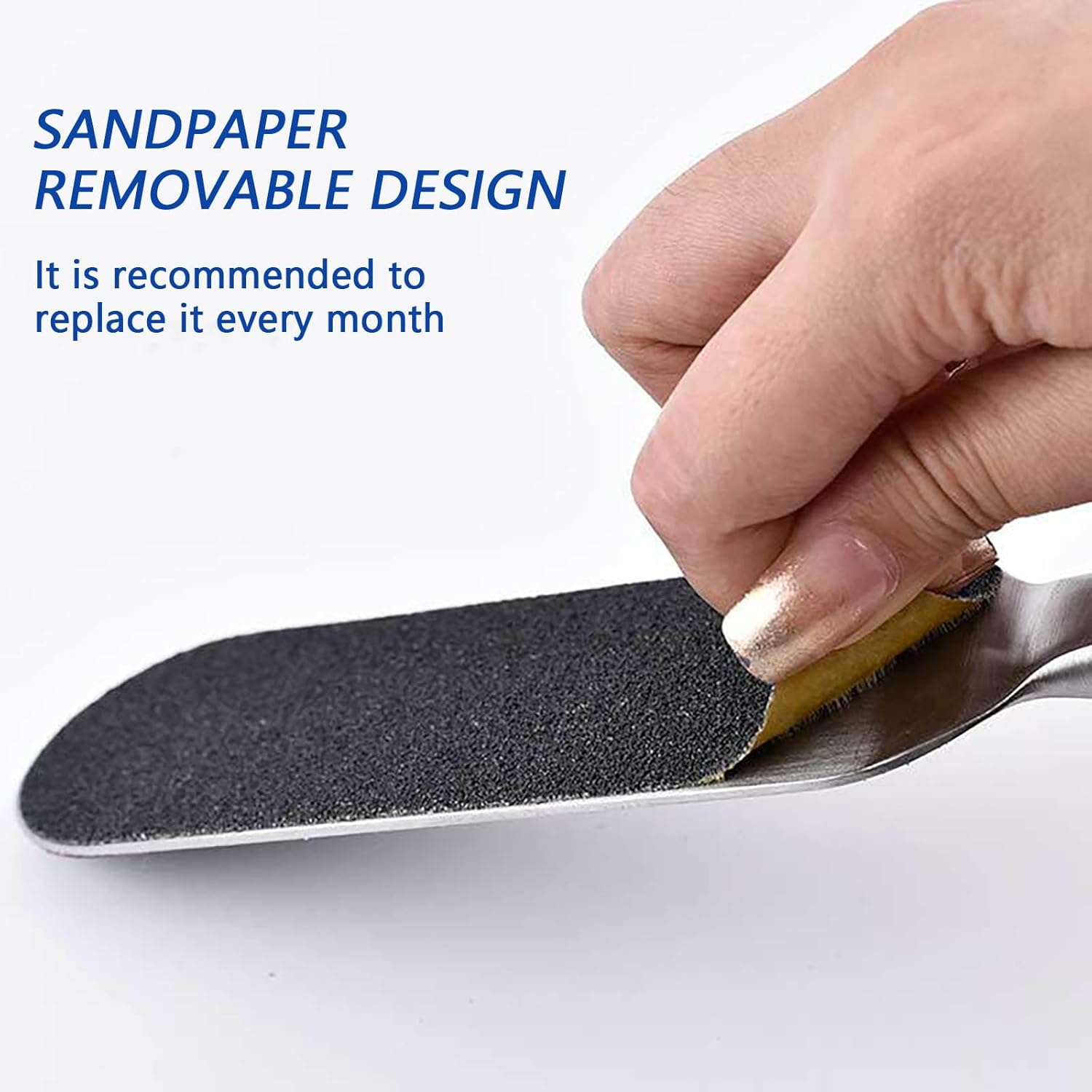 Useful Foot Rasp Scrubber Stainless Steel Pedicure Foot File with 10 Pieces Double-Sided Replacement Sandpaper Comfortable Foot File Callus Remover image number 3
