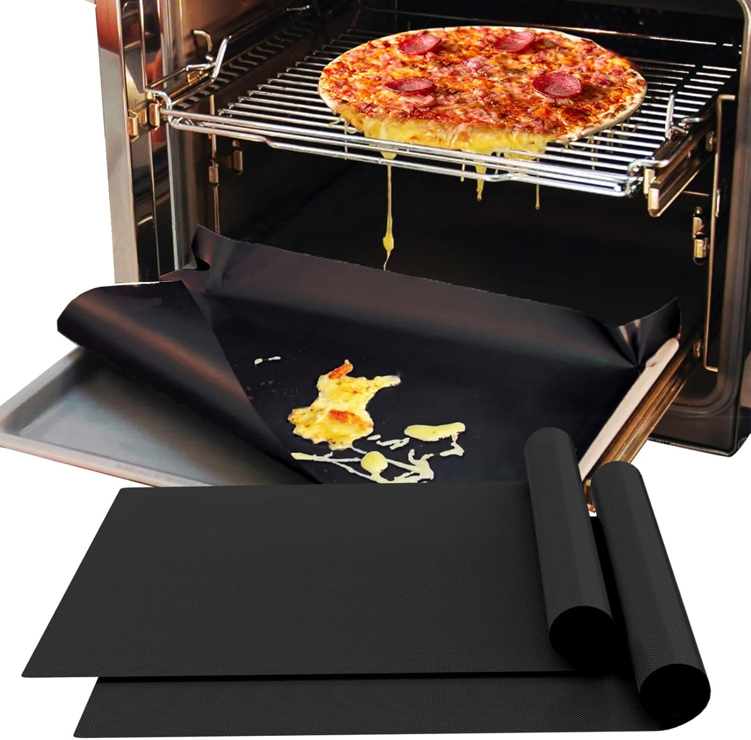 Cut to Size 16''X75'' (1,200 Sq. Inches) Oven Liners for Bottom of Oven, Non Stick Teflon Baking Mats, Reusable Kitchen Accessories for Gas Toaster Oven, Grills, Air Fryer Liners
