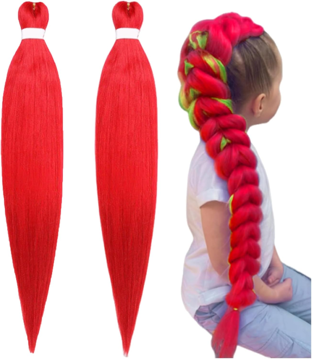 Red Braiding Hair,30 Inch 2PCS Red Hair Extensions for Braiding,Pre Stretched Braidings Hairs Anime Character Cosplay Wig 2025 Anime Cosplay Wig Hairs Braids Halloween Party Accessorie