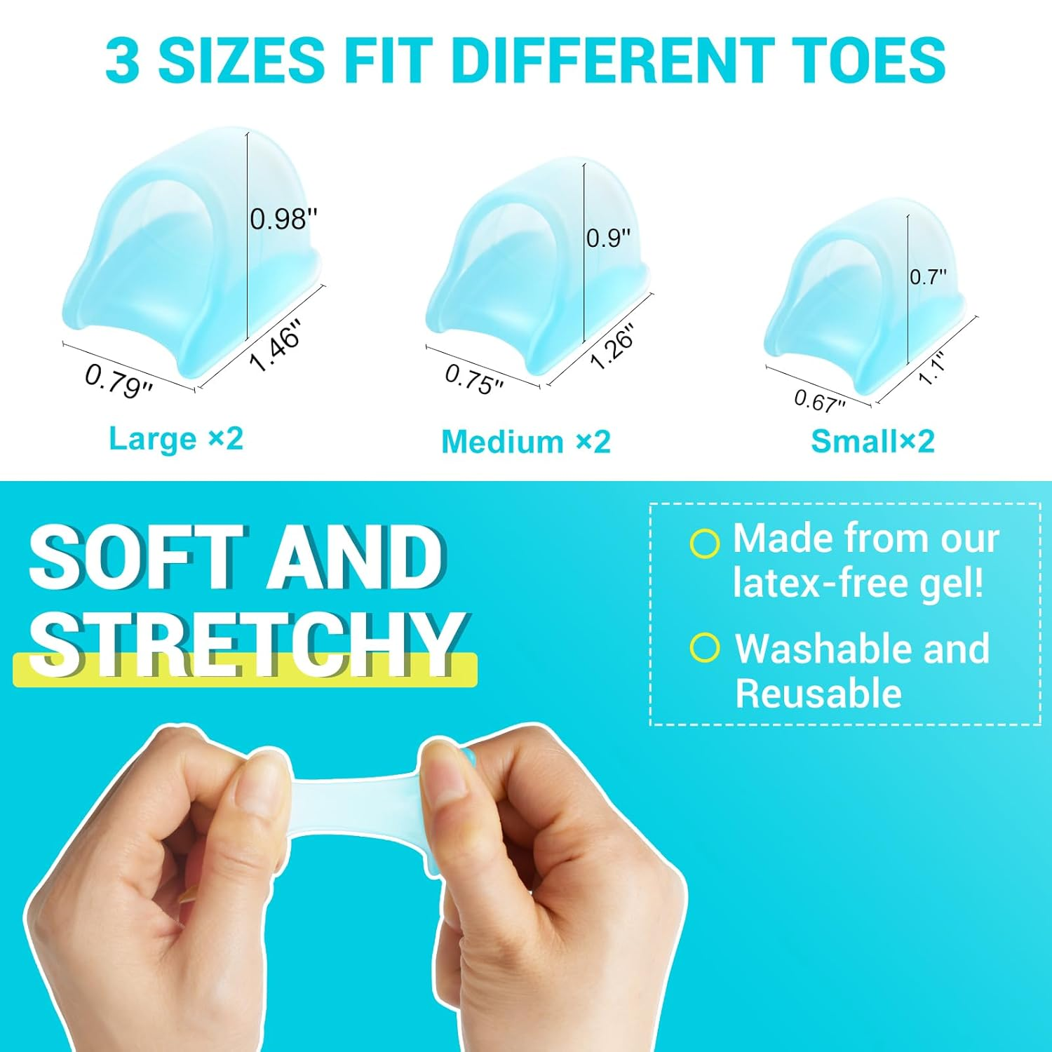 Hammer Toe Straightener Corrector for Women & Men - 6Pcs(Blue) - Hammer Toe Straightener, Gel Toe Splints - Realign Bent, Curled, Crooked, Claw, Hammer Toes - 3 Different Sizes (S/M/L) image number 2