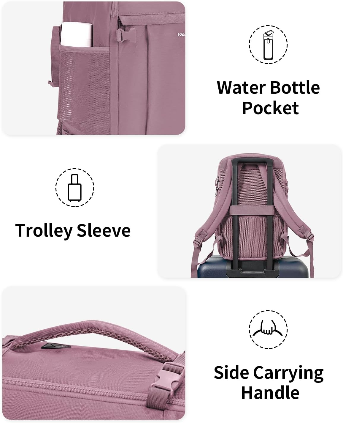 Ryanair Cabin Bag 40X20X25 Underseat Travel Bag 13 Pockets Hand Luggage Backpack Recycled PET Eco Friendly Rucksack for Women & Men Carry on Bag with USB Port, 20L - Black image number 4