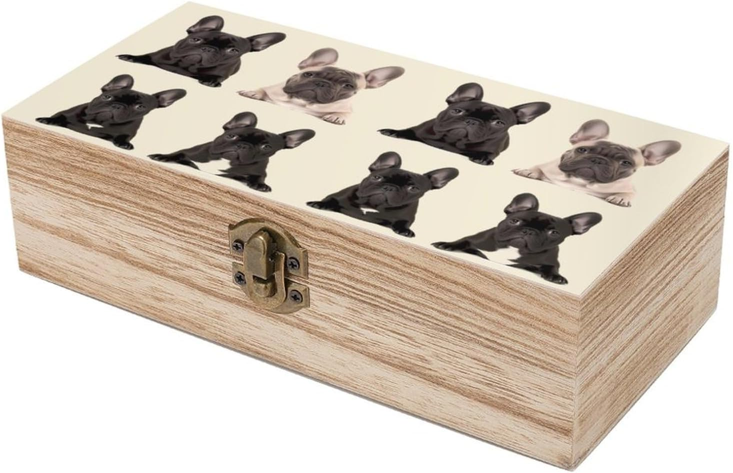 French Bulldog Wooden Box Wood Wedding Keepsake Boxes with Lids Small Decorative Boxes Lightweight Wooden Memory Storage Box for Crafts Keepsakes Jewelry Photo Letter Storage image number 4