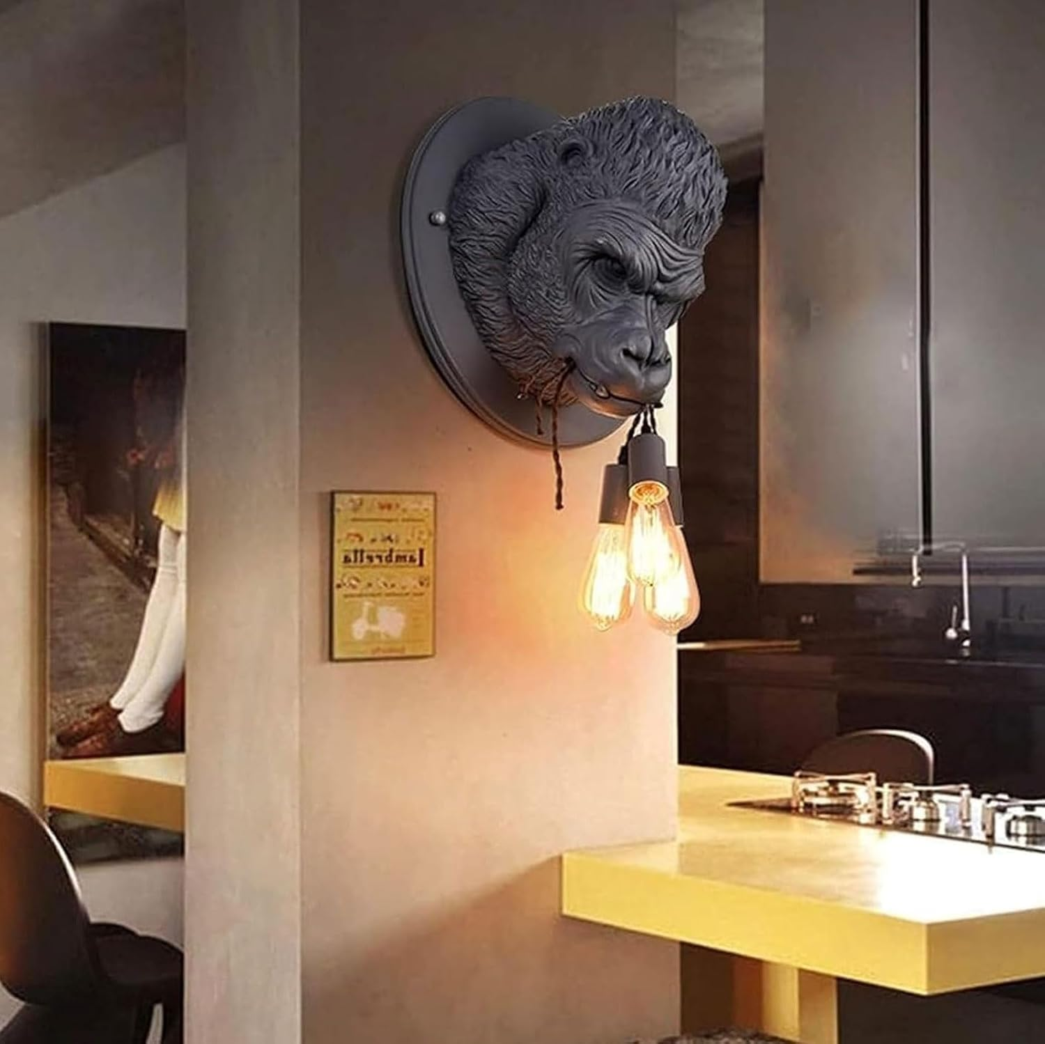 Resin Gorilla Ape Wall Lamps Light Wall Lamp E27 Base Lamp Wall Light Fixtures Modern Creative 3 Light Animal Wall Sconce Wall Lighting image number 3
