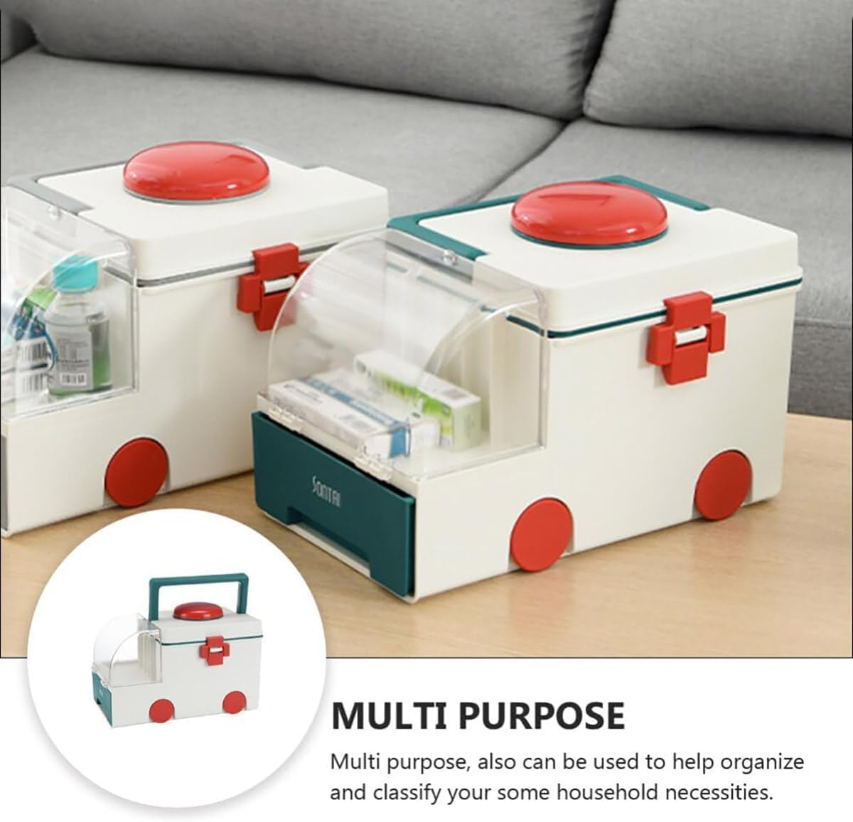 AIMALL Songtai Portable Household First Aid Box - Compact and Lightweight Medicine Storage Solution with Secure Locking System, Available in Grey and Green - 11.8 X 7.1 X 7.5 Inches image number 2