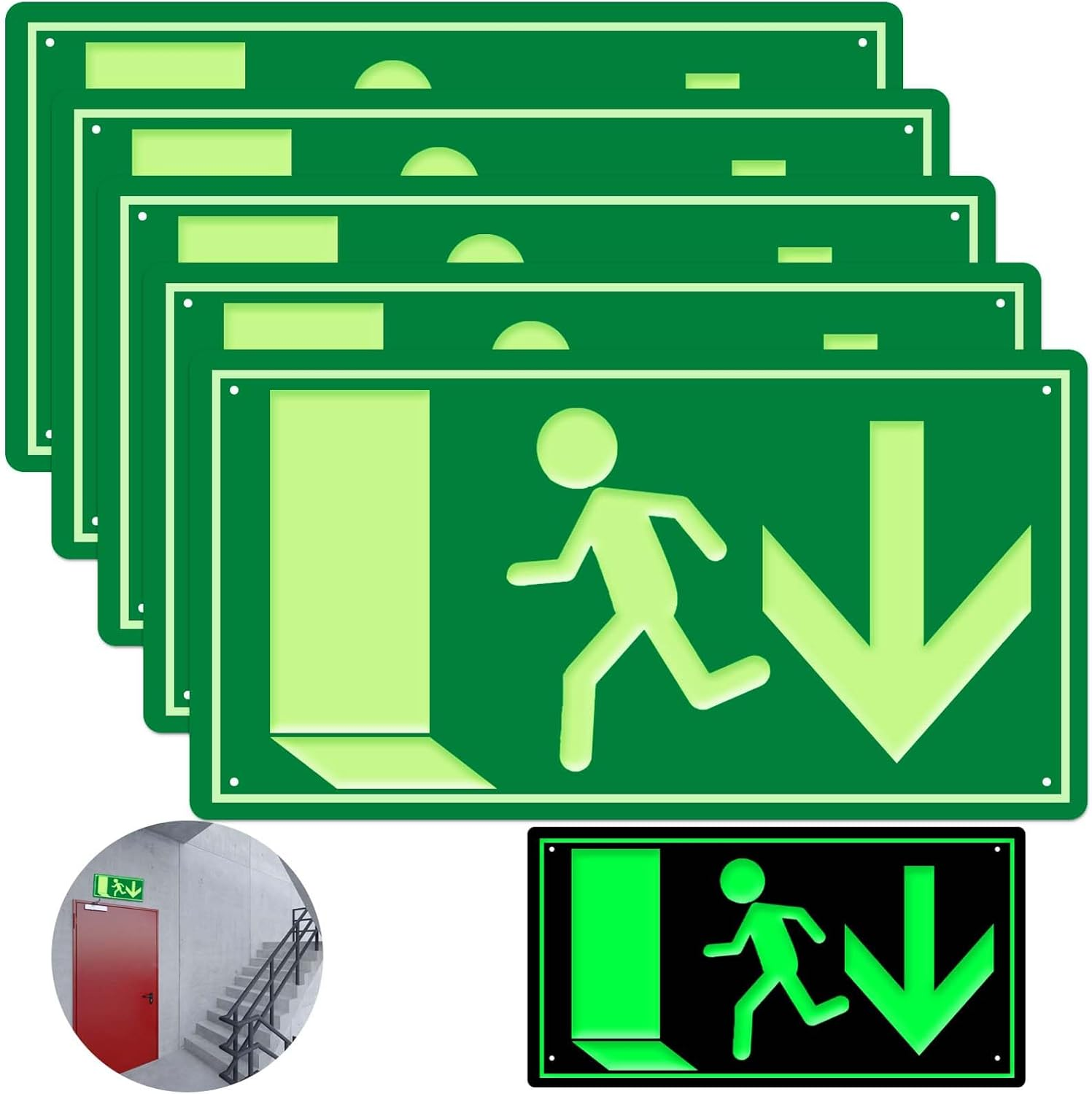 Emergency Exit Sign, Photoluminescent Emergency Exit Sign, Escape Route Signs, Afterglow 300 X 150 Mm, Emergency Exit Signs for Information Sign, Rescue Route, Escape Route, Emergency Exit, Emergency image number 1