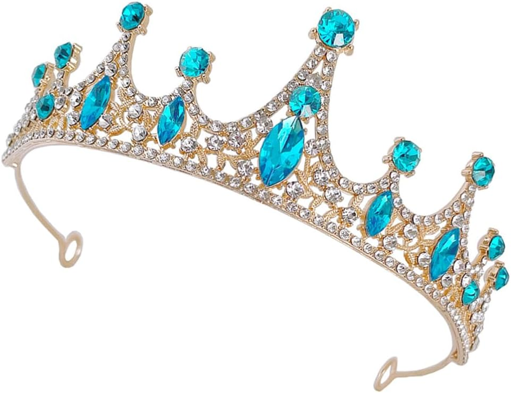 Girls Crystal Tiara Crown Silver Princess for Birthday Party Rhinestones Headbands Bride Wedding Headpieces for Girls(Sky Blue)