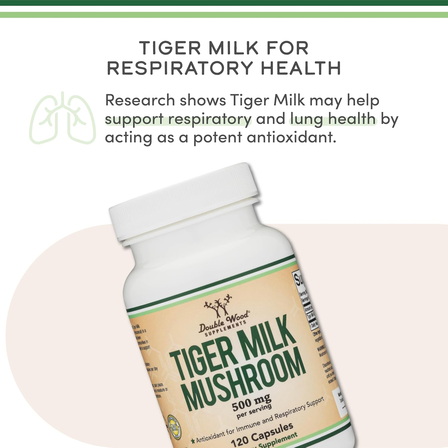 Double Wood Supplements Tigers Milk Mushroom Supplement (Lignosus Fungi) 500Mg per Serving, 120 Capsules (Antioxidant for Respiratory and Lung Health Support) Vegan Safe, Non-Gmo image number 5