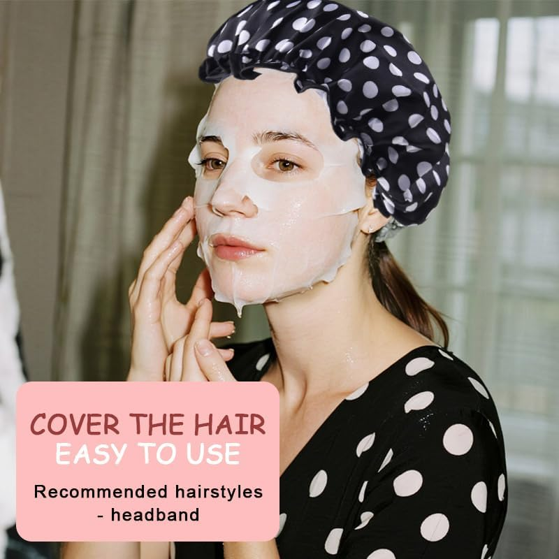 Polka Dot Shower Caps for Women Reusable Waterproof Satin Lined Bathing Caps for Braids Short Long Hair Cap for Shower Bath Large Polka Dots Foldable Travel Showering Cap for Men Women Vintage Fashion - Leopard Print image number 5