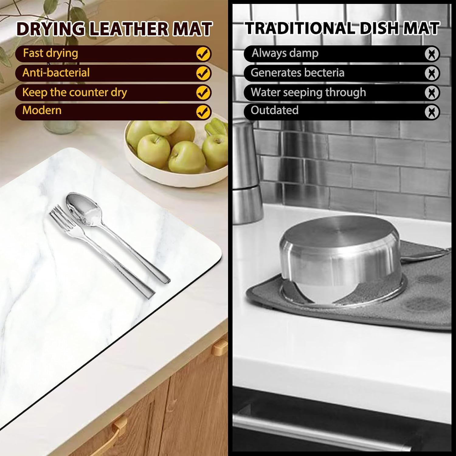 Dish Drying Mat for Kitchen Counter, 30X40 Cm Super Absorbent Hide Stain Dish Drying Pad with Non-Slip Rubber Backed, Quick Drying Mat for Coffee Machine Dish Rack（White Marble Veining） image number 6