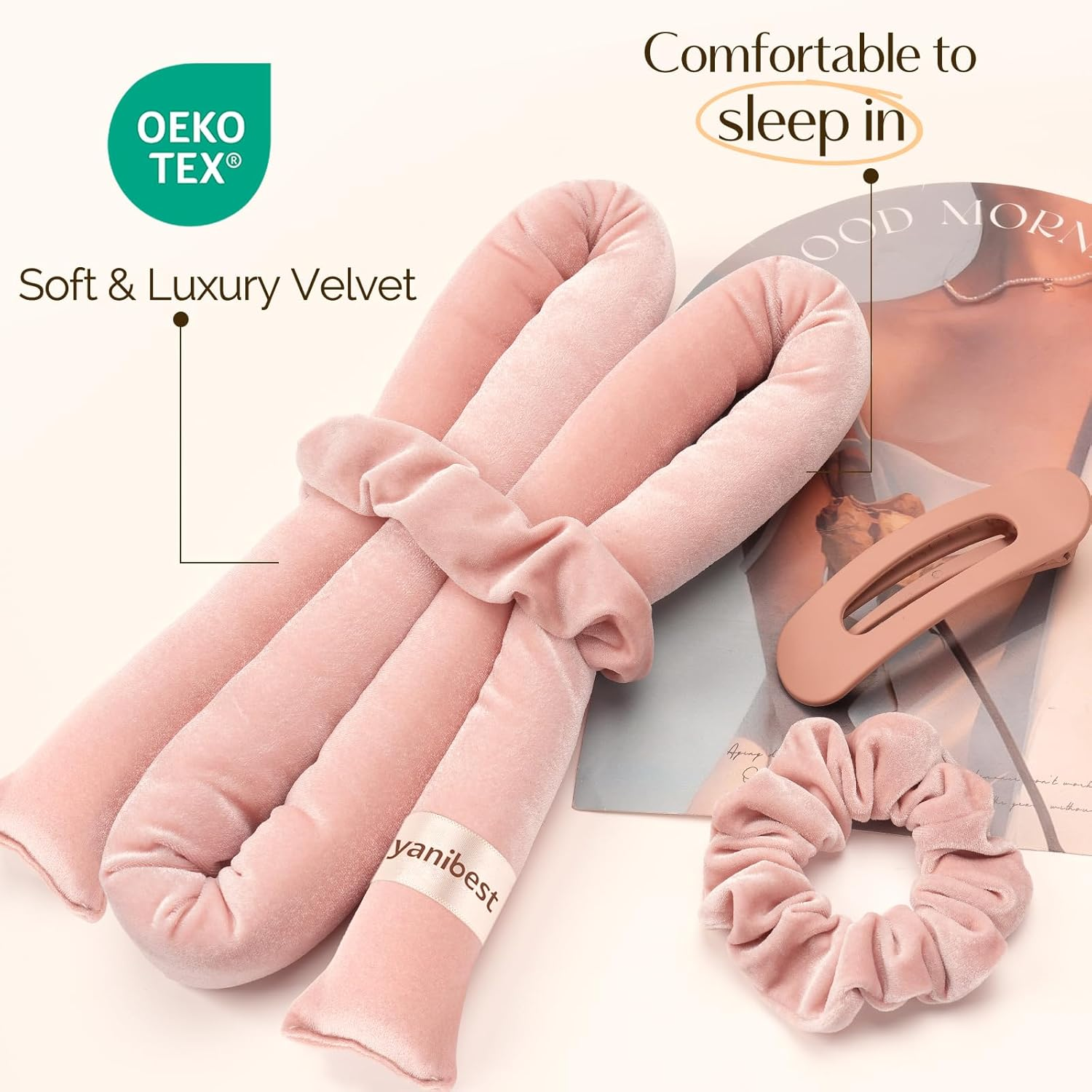 Yanibest Heatless Hair Curler to Sleep In, Overnight Curl Headband for Natural Wavy Curls, No Heat Soft Hair Curler Set with Hair Clip Scrunchies for Styling，No Slip Heatless Curls