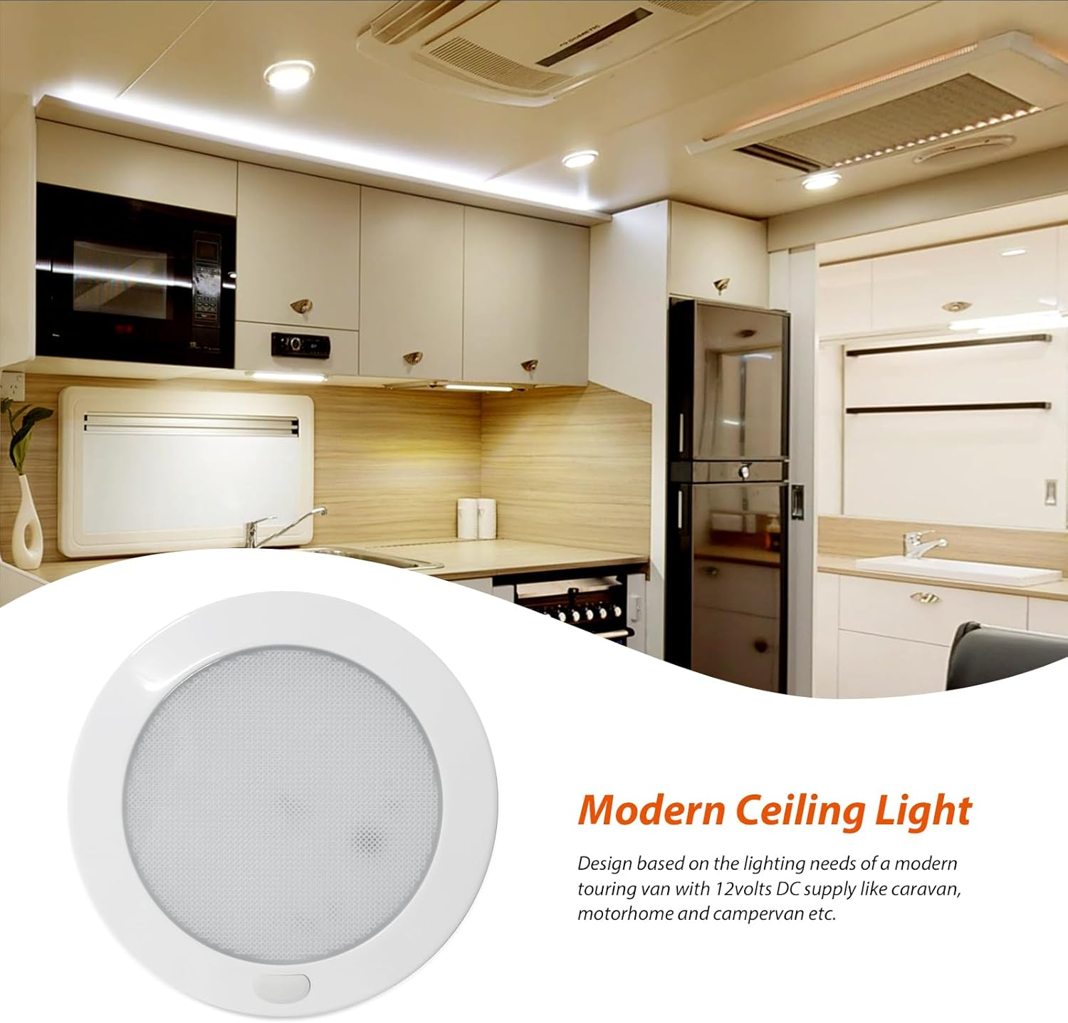 Dream Lighting 12Volts LED Ceiling Lights with Switch 5 Inch White Shell Panel Interior under Cabinet Light Warm White Dome Lamps for Auto RV Boat Yacht Caravan Motorhome Camper Trailer Pack of 2 image number 6