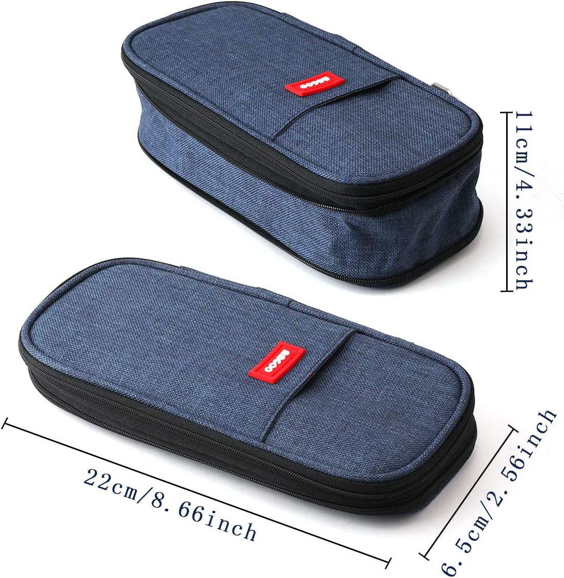 Isuperb Pencil Case Large Capacity Student Canvas Pencil Case Storage Bag Double Zipper Pencil Box for School, Navy Blue, Classic image number 1