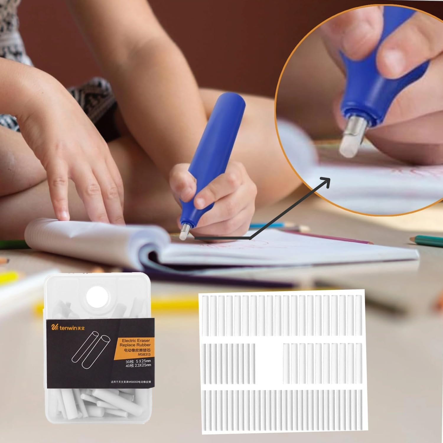 Lyfengdeam Eraser Refills,Portable Electric Eraser Refills 30Pcs Big/Thick + 40Pcs Small/Thin Eraser Refills Replaceable Stationery for School Students Artists Drawing Painting Sketching